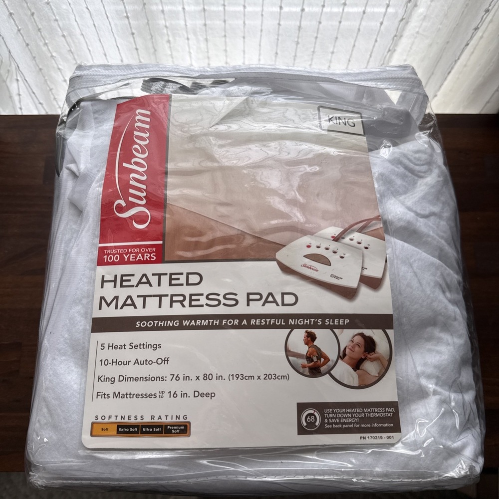 Sunbeam King Size Heated Mattress Pad White